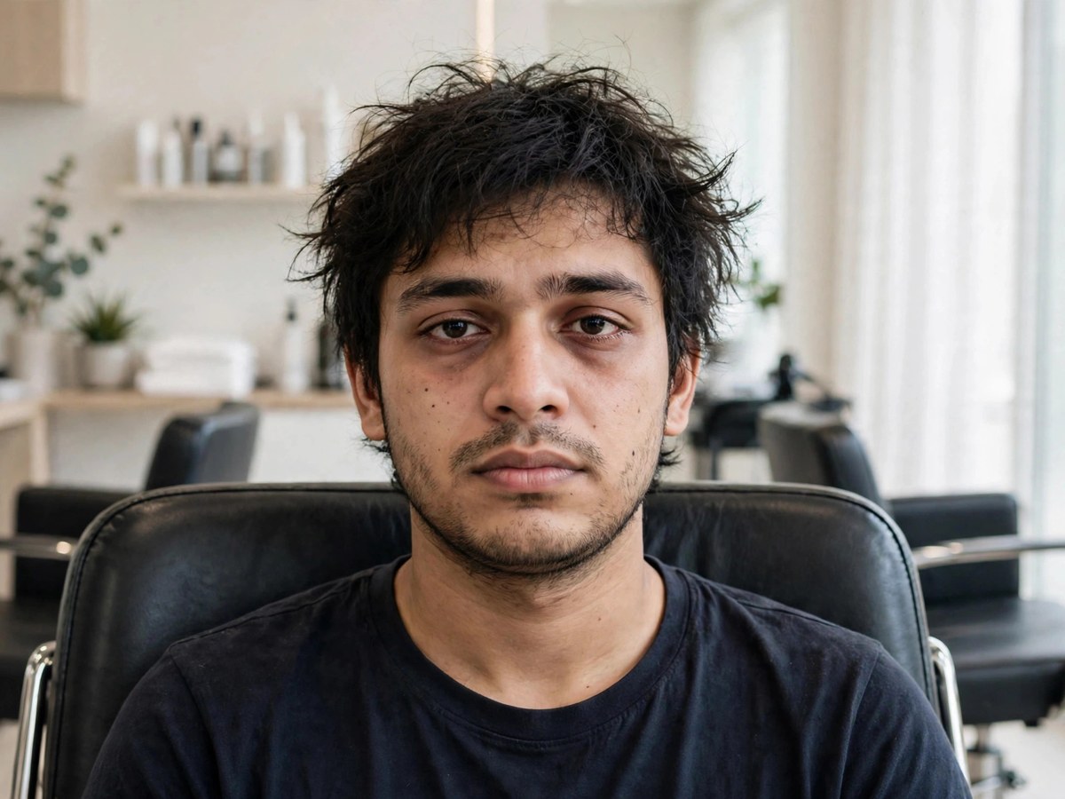 Man with messy hair and dull look before salon visit